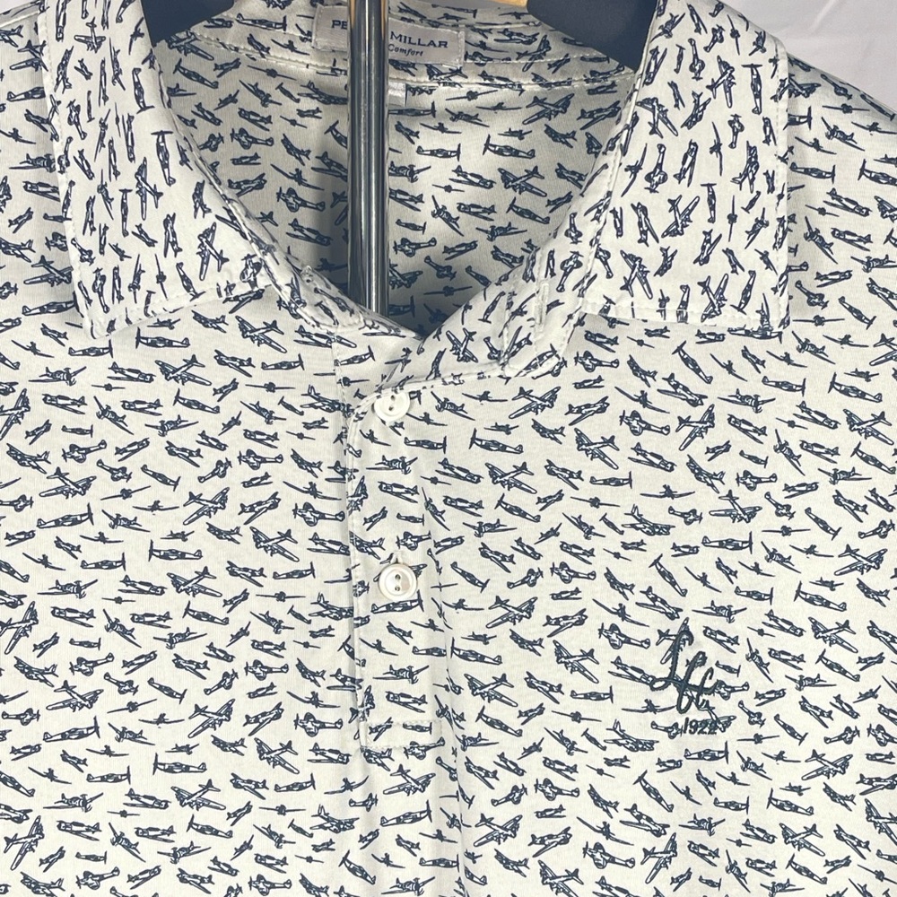 Peter Millar golf polo w/black airplanes & a small LCC 1922 embroidered - Picture 3 of 6